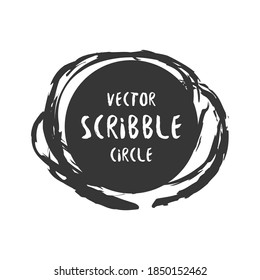 Hand drawn scribble vector circle and label with text. Logo design and decoration element