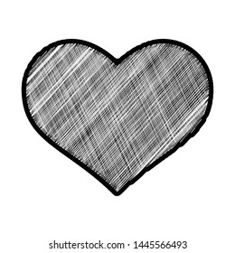 Hand drawn scribbled heart with a black ink style diagonal sketched drawing effect isolated on a white background in a vector illustration