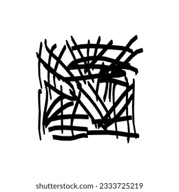 Hand drawn scribbles vector. Doodle, ink brush shapes, random chaotic lines. Charcoal pencil curly lines and squiggles, wide strokes. Black pencil sketches, drawings.