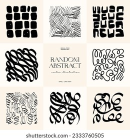 Hand drawn scribbles vector set. Doodle, ink brush shapes, random chaotic lines. Charcoal pencil curly lines and squiggles, wide strokes. Black pencil sketches, drawings.