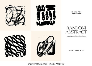 Hand drawn scribbles vector set. Doodle, ink brush shapes, random chaotic lines. Charcoal pencil curly lines and squiggles, wide strokes. Black pencil sketches, drawings.