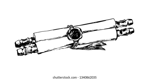 Hand drawn scroll parchment sketch illustration. Vector black ink drawing isolated on white background. Grunge style.