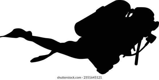 Hand drawn scuba diving silhouette illustration