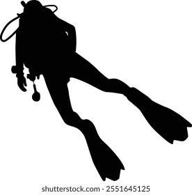 Hand drawn scuba diving silhouette illustration