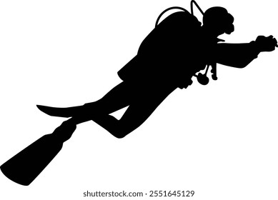 Hand drawn scuba diving silhouette illustration