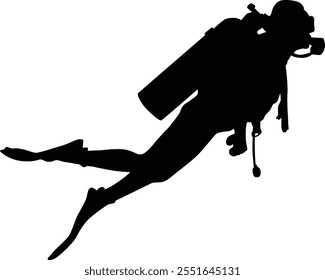 Hand drawn scuba diving silhouette illustration