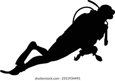 Hand drawn scuba diving silhouette illustration