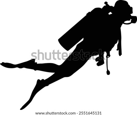 Hand drawn scuba diving silhouette illustration