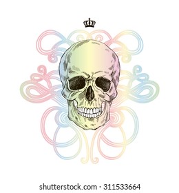 hand drawn scull with colorful gradient