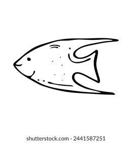 Handgezeichnete Meereskreatur. Vektor-Kritzelei eines einzelnen Fisches.