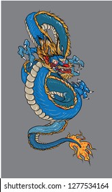 Hand drawn sea Dragon vector printing.Japanese old dragon for tattoo. Traditional Asian tattoo the old dragon vector.