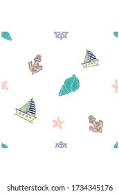 Hand Drawn sea elements seamless pattern