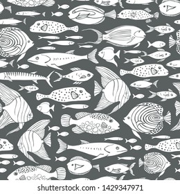 Hand drawn sea fish. Seamless vector pattern 