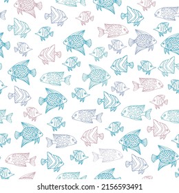 Hand drawn sea fishes, seamless vector pattern.