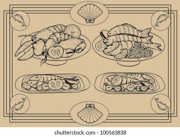 Hand drawn sea food