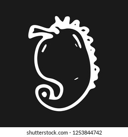 Hand drawn sea horse doodle. Sketch children's toy icon. Decoration element. Isolated on black background. Vector illustration.