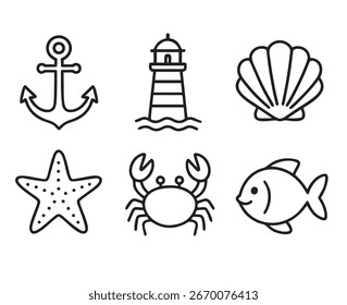 Vector de icono de mar dibujado a mano, ilustración de contorno marino simple