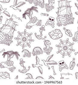 Hand drawn sea journey pattern Vector. Isolated objects for your design. Each object can be changed and moved.