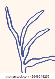 Hand drawn sea life poster. Seaweed vector illustration on beige. Mediterranean line art. Underwater plant drawing. Matisse style. Coastal aesthetic wall art.