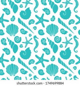 Hand drawn sea life seamless pattern. Vector illustration.
