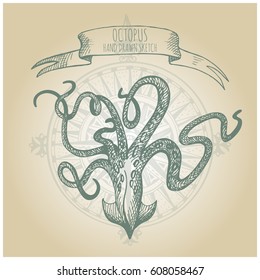 Hand Drawn Sea Monster - Giant Squid