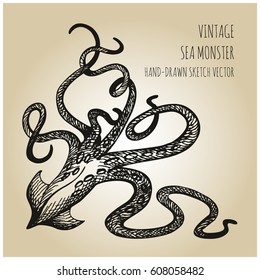 Hand Drawn Sea Monster - Giant Squid
