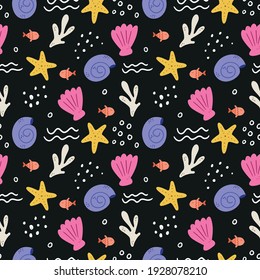 Hand drawn sea seamless pattern.