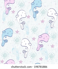 hand drawn sea seamless pattern. Sea background