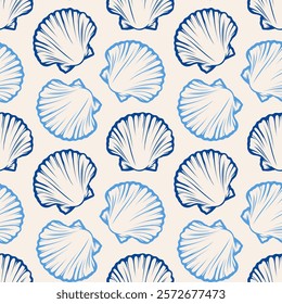 Hand drawn sea shells. Beautiful marine design elements, perfect for prints and patterns.Vector seamless pattern ,Design for fashion , fabric, textile, wallpaper , wrapping and all prints