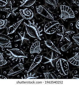 Hand drawn sea shells seamless collection. Marine illustration shell. Ideal for fabric, wallpaper, wrapping paper, textile, bedding, t-shirt print.