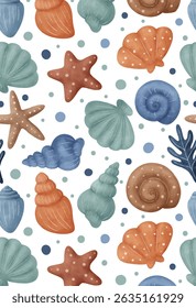 Conchas marinhas desenhadas à mão padrão sem emenda