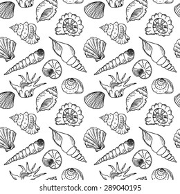 Hand drawn sea shells seamless