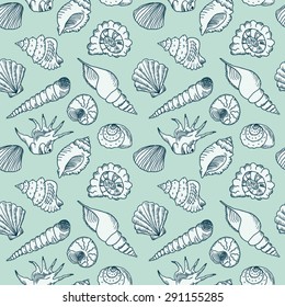 Hand drawn sea shells seamless