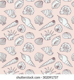 Hand drawn sea shells seamless