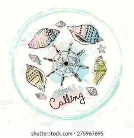 Hand drawn sea shells. Vintage background