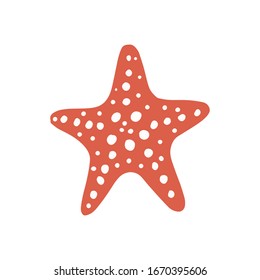 Hand drawn sea star. Starfish vector illustration isolated on white background. icon, pictogram, simple drawing. Red color flat design. Ocean animal. 