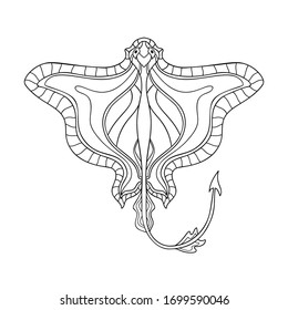 Hand drawn sea stingray with simple patterns on white isolated background. Good for coloring book pages.