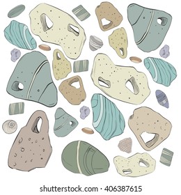 Hand drawn. Sea stones  and shell seamless pattern.Can be used like post card, background or banner