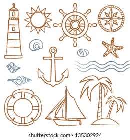 Hand drawn sea symbols set 2