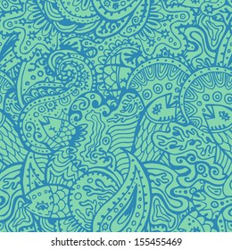 Hand drawn sea theme seamless background in fresh blue tones