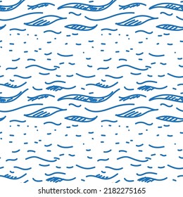 Hand drawn sea wave seamless pattern. Perfect for textile, wallpaper and packaging.