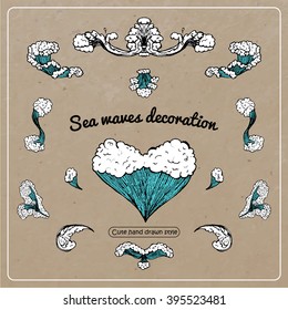 hand drawn sea waves decoration. cute cartoon style