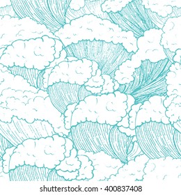 hand drawn sea waves seamless pattern. cute cartoon style