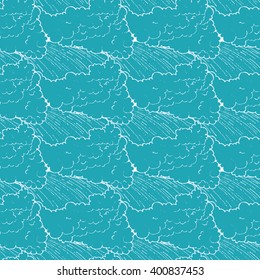 hand drawn sea waves seamless pattern. cute cartoon style