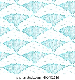 hand drawn sea waves seamless pattern. cute cartoon style