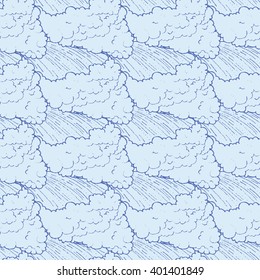 hand drawn sea waves seamless pattern. cute cartoon style