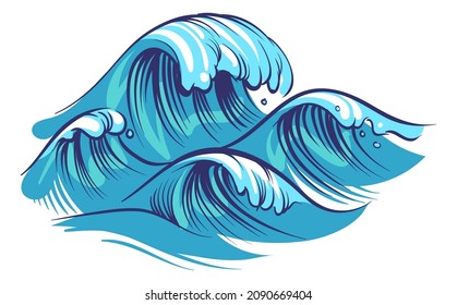 Hand drawn sea waves. Stormy weather and strong wind symbol