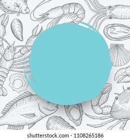 Hand drawn seafood banner, Vector