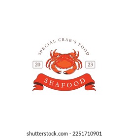 Hand drawn seafood crab sketch logo emblem for the menu of fish restaurants, markets and shop