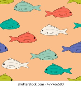 Hand drawn seafood image. Vector illustration of dorado fish. EPS 8